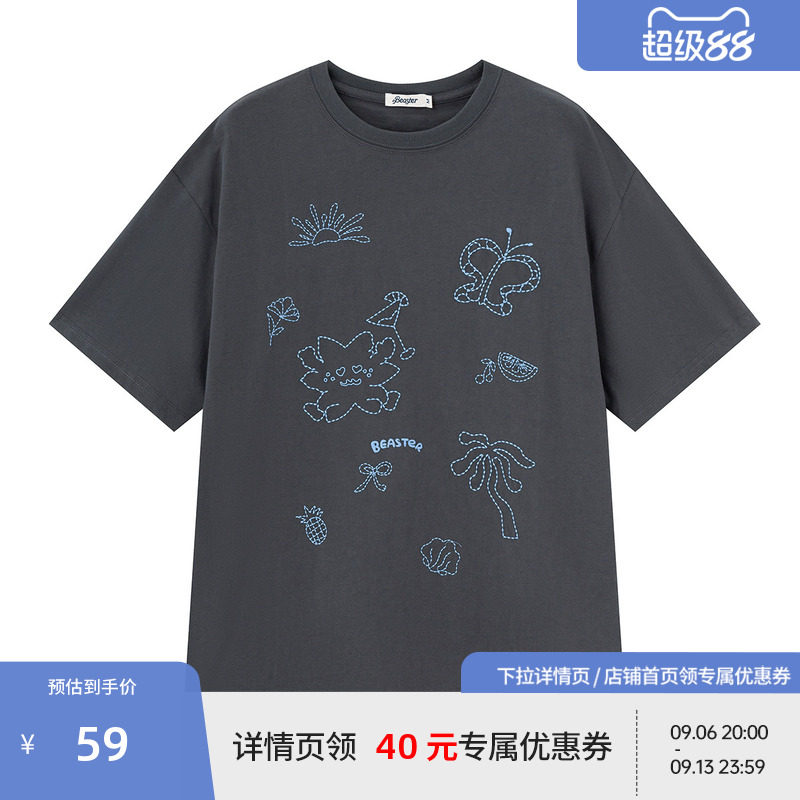 BEASTER全棉柔软亲肤短袖T恤男夏季趣味图案百搭宽松情侣上衣女图片