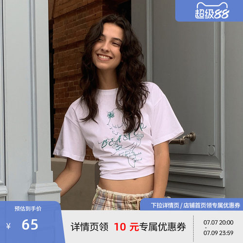 BEASTER重磅胶印图案纯棉短袖T恤女舒适透气25年夏季新款白色上衣