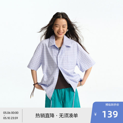 BEASTER下摆抽绳百搭格纹衬衫男美式宽松刺绣logo25新款情侣上衣