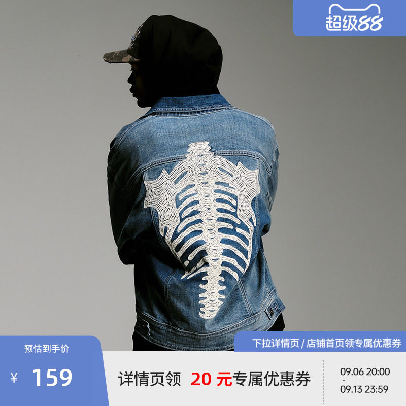 BEASTER刺绣图案复古牛仔外套男美式休闲潮流秋季新款翻领夹克图片