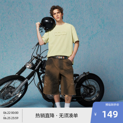 BEASTER复古脏色水洗做旧梭织短裤男2026年春新款破洞毛边五分裤
