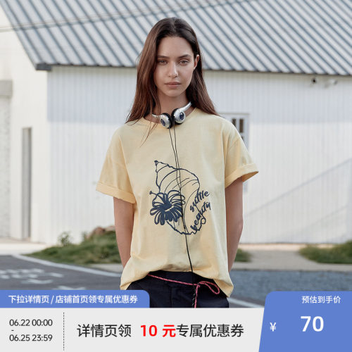 BEASTER海螺印花短袖T恤女夏25新纯棉亲肤休闲百搭宽松设计感上衣