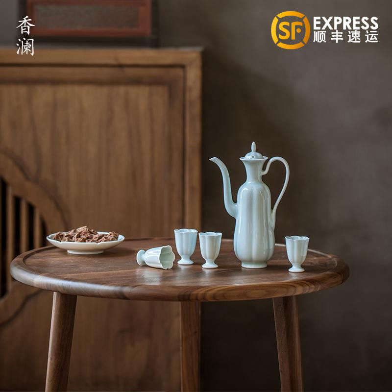 景德镇手工仿宋影青陶瓷酒壶酒具套装白酒壶酒杯中式简约古风酒器