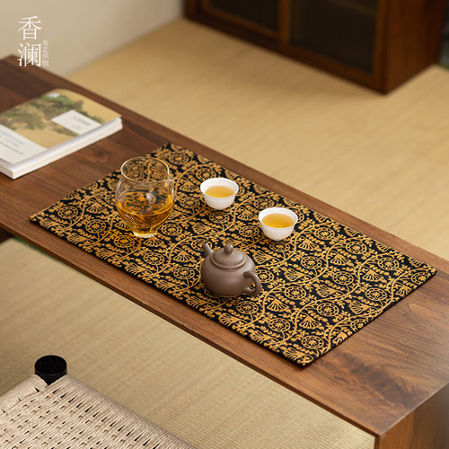 香澜樋口愉美子绣花茶席棉麻厚实黄毛线刺绣茶桌垫防烫隔热干泡垫