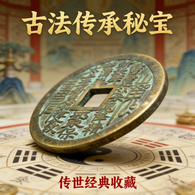 古法传承秘宝合金八卦花钱吊坠复古黄铜挂件男女通用古典风格传统