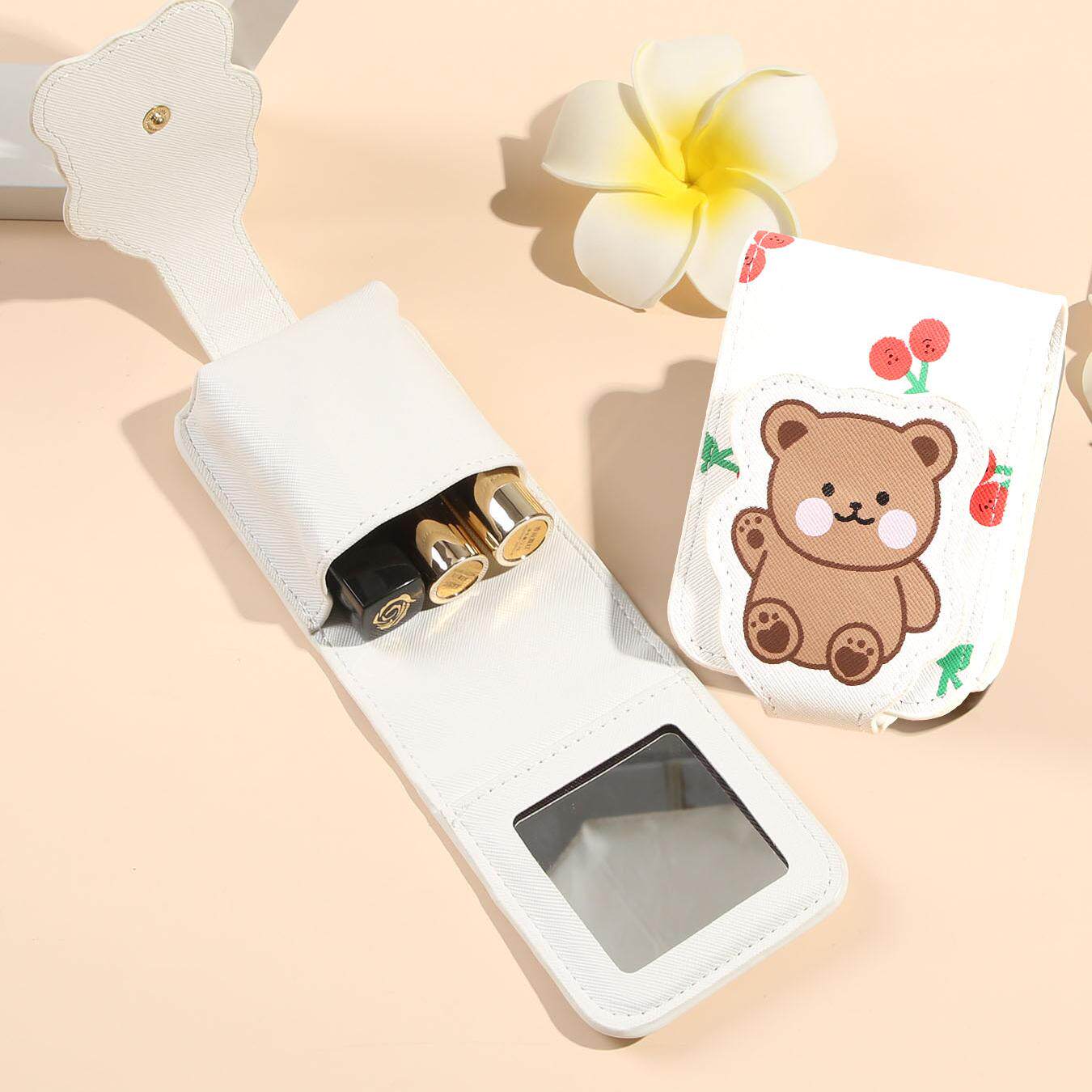 娇雪兰小熊口红包带镜子迷你少女随身便携旅行补妆化妆收纳包高级