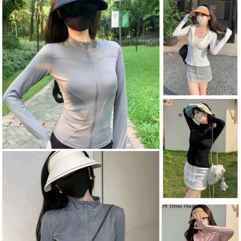 专业速干运动防晒外套女拉链长袖紧身跑步健身房上衣套装女瑜伽服