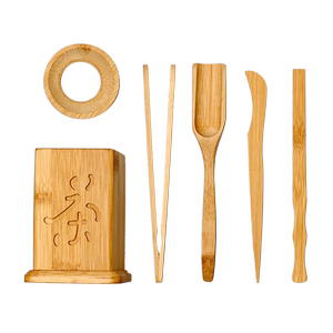 竹制茶道六君子整套装功夫茶具配件茶艺组合茶盘摆件茶夹子实木质