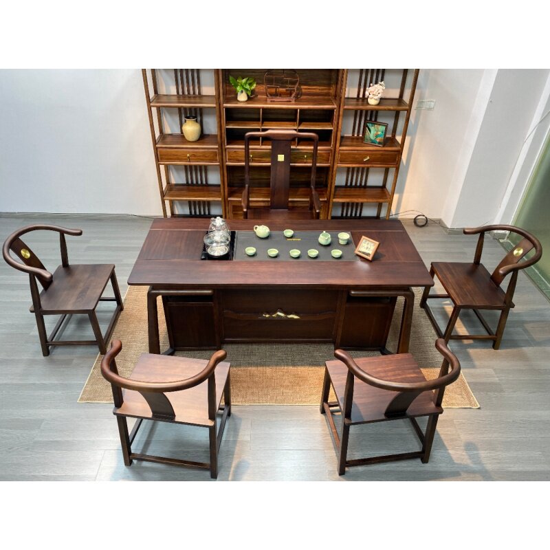 新中式实木茶台茶桌椅组合老板办公室谈话茶桌家用书房功夫泡茶台