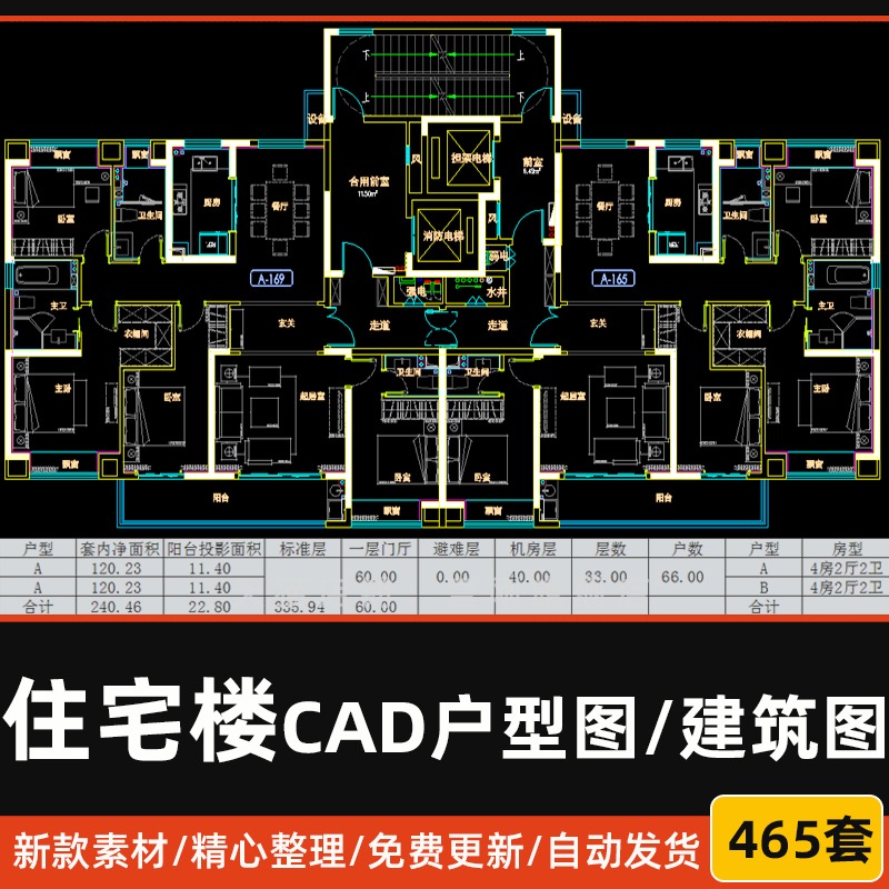 单元住宅楼新标CAD平面图 建筑图施工图 M75