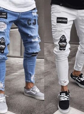 ens Sretch ipped Skinny iker Jeans ants yed Slim Fit Denim r