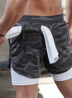2022 Camo unning Shorts en 2 In 1 Double-de Qui Dry   Shorts
