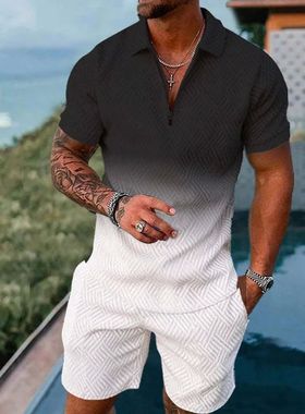 Solid Color radient rint en's Sweatsuit Set Summer Casual ip