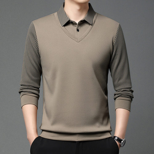 2025t-shirt Male Father Fake Two-piece Business Casual Middl