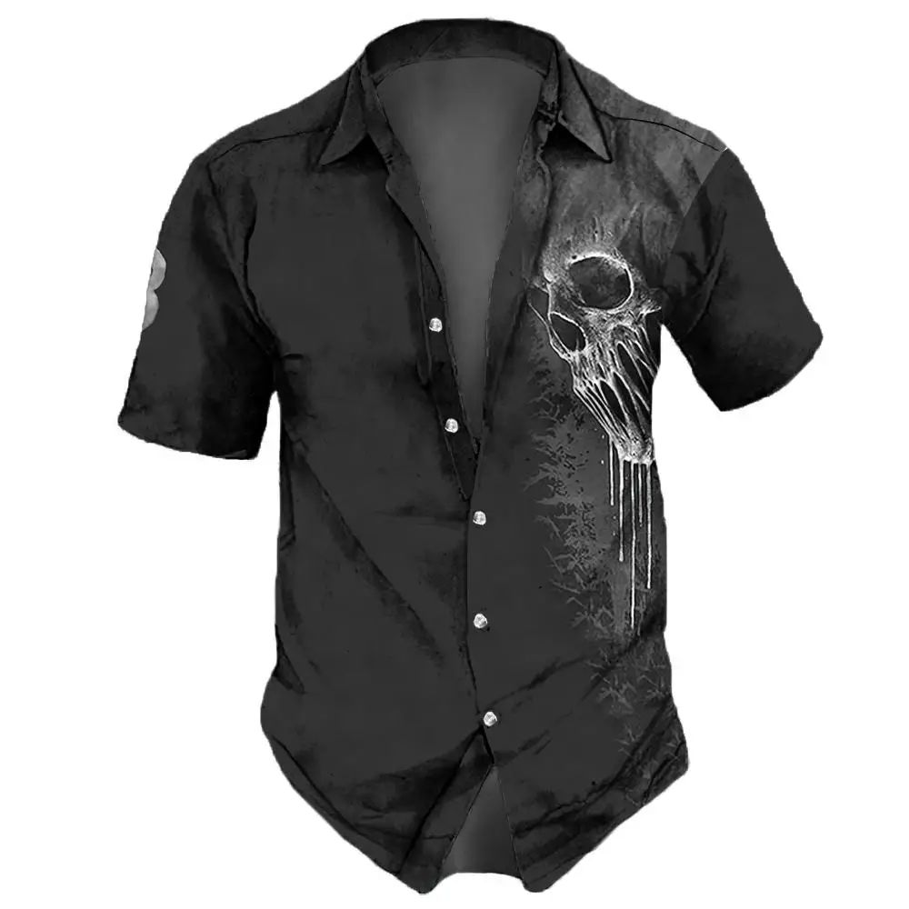 2023 Skull  en's Shirts Lapel Sreetwear Vintage Shirt For en