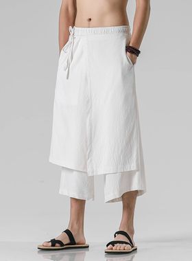 2022 en Casual Withe Wide Leg ants ens Irregular Cotton  Lin