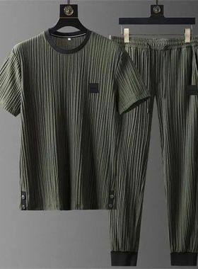 Summer Ice Silk Set en's Loose hin s Fold Drape Short-eeed r