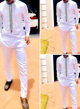 ew Dashiki en's Fashion White rinted Long-Sleeed Shirt And r