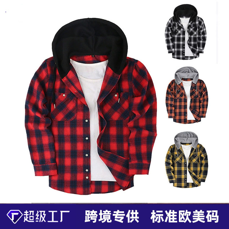 2025 Loose Casual Flannel Hooded Plaid Men's High-end Sense