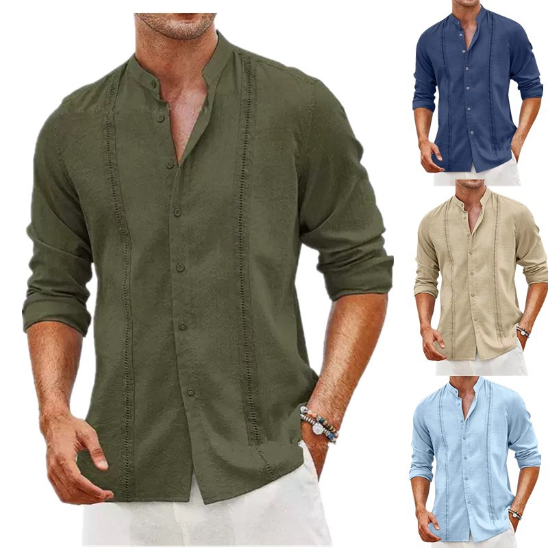 2025 Men's Youth Cardigan Button Solid lor Casual Stand llar