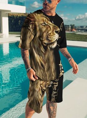 he Lion ing Summer Sreetwear en's Outfit swear Oersized 3d r