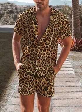 rend en awaiian Sets Summer Leopard rinting Short Sleee utto
