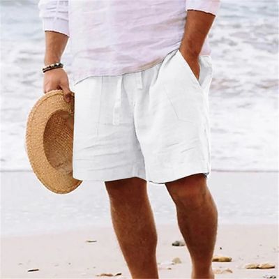 Faux Cotton Linen Shorts?White?Loose runks?Summer Comfortabl