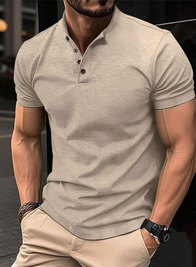 Ins 2025 Quick Sale T-shirt Men's Button Henley llar Sport