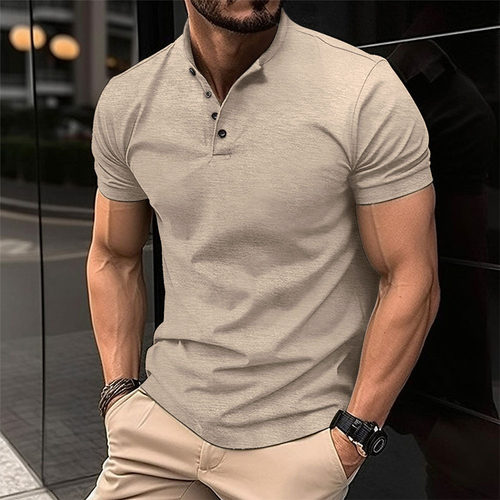 Ins 2025 Quick Sale T-shirt Men's Button Henley llar Sport