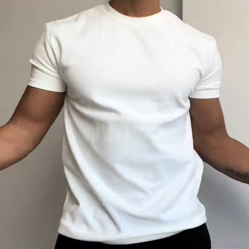 White Cuff T-shirt Men's Fitness Sports Shoulder Short Sleev