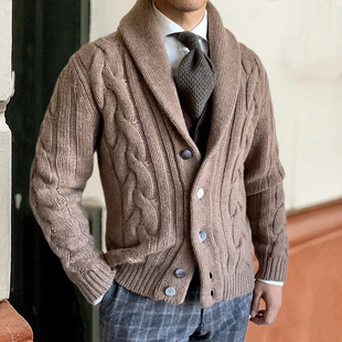 Men Knitted Clot Flower Cardigan Twist 2025 Lapel