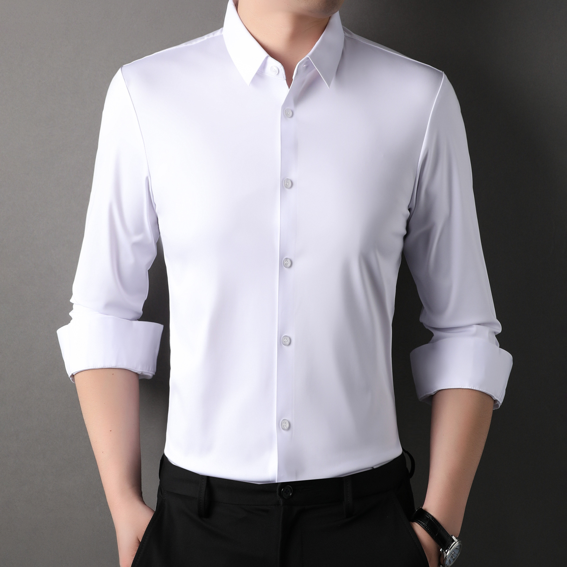 Solid lor Men's Non-marching Non-ironing Elastic Breathable