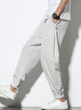 ing Summer Disc ule Striped arem ants ens reathable Cotton L