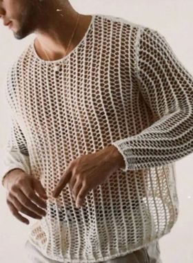 nit esh op en  Se See hrough en Long Sleee ee Sreetwear en's