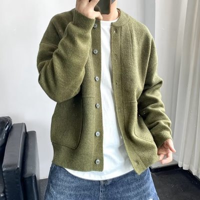 Knitted Cardigan Men's Solid lor Simple Handsome Thickened D
