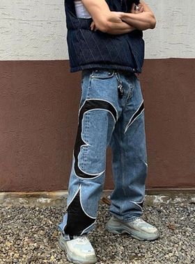 hug Club u Leaher Eroidery atchwork aggy Y2 Jeans en's Sreet