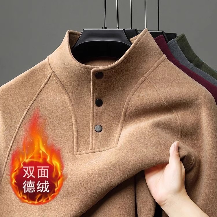 Double-sided Velvet Button Men's Inner llar T-shirt All-matc