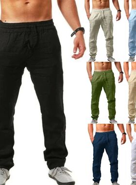 Summer en  ym ants Soild Cotton Linen ants reathable Casual