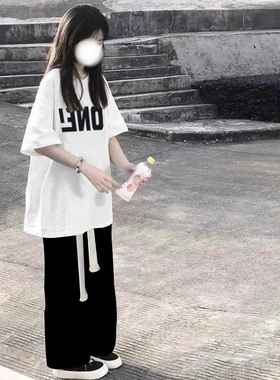 网红女童夏装套装2026新款中大童炸街运动短袖T恤学院风阔腿裤潮