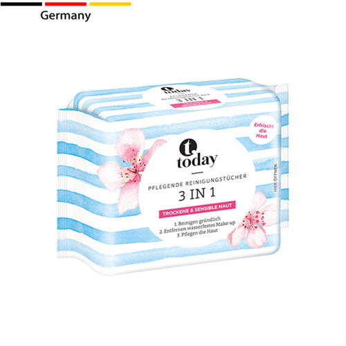 today卸妆清洁滋润三合一湿纸巾干燥或敏感肌肤适用25张温和舒缓