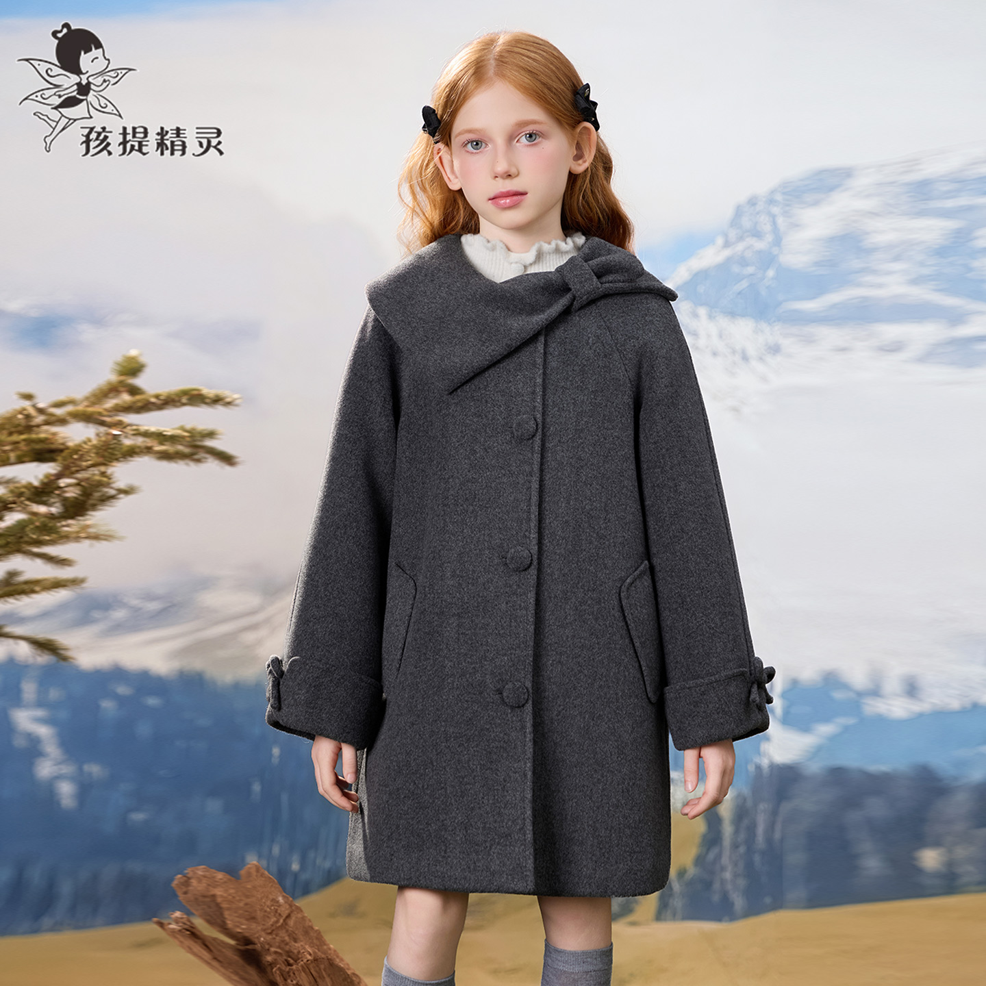 女童蝴蝶结夹棉加厚毛呢外套2025秋冬新款洋气中大童呢子大衣儿童