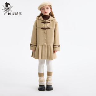 女童夹棉加厚毛呢外套2025秋冬新款洋气中大童假两件呢子大衣儿童