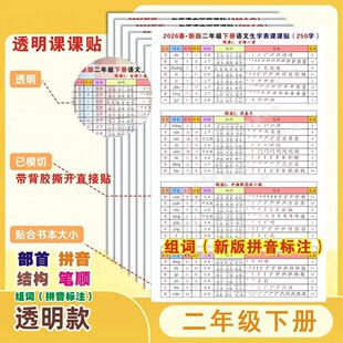 26年春新版人教版一二语文下透明不干胶生字课课贴纸写字表