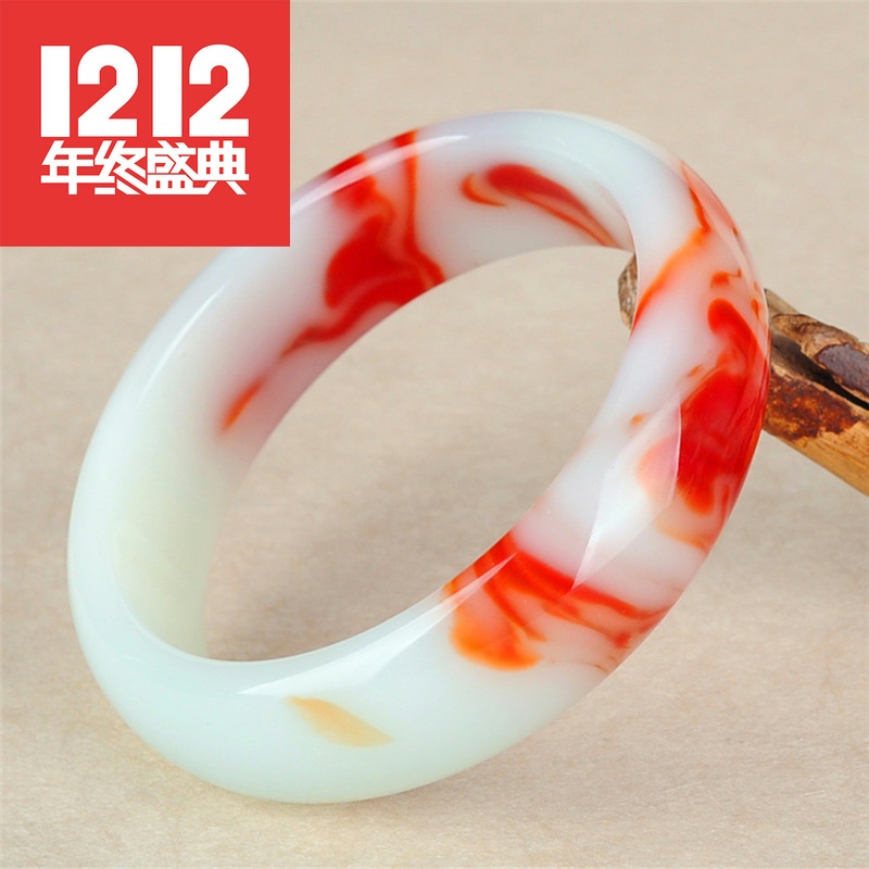 玉手镯新疆和田玉鸡血红手镯戈壁玉飘红手镯金丝玉鸡血玉手镯女款