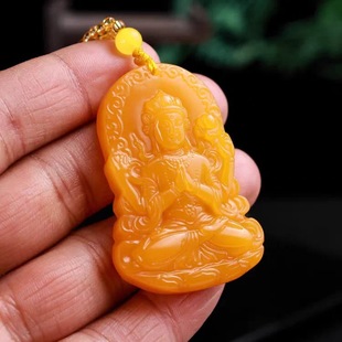 新坑黄龙玉莲花观音吊坠和田玉黄油菩萨平安牌挂件玉佛项链