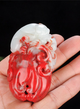 新疆红玉如意貔貅手把件