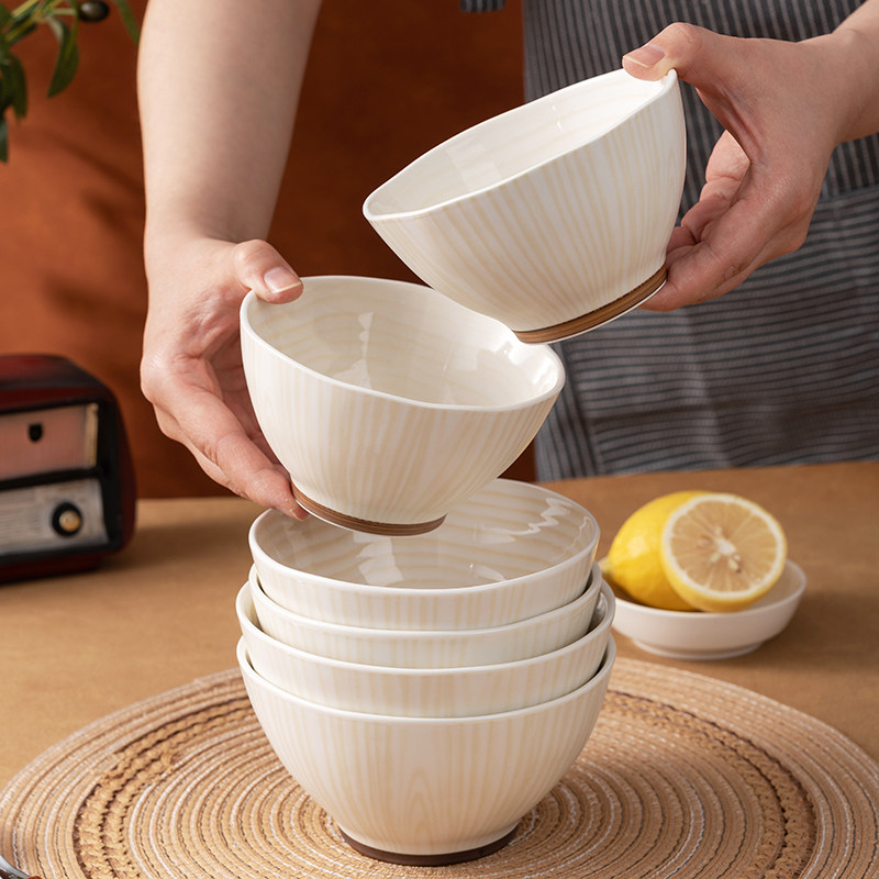 碗家用米饭碗2025新款千顺陶瓷碗简约饭碗面碗套装釉下彩米白色碗