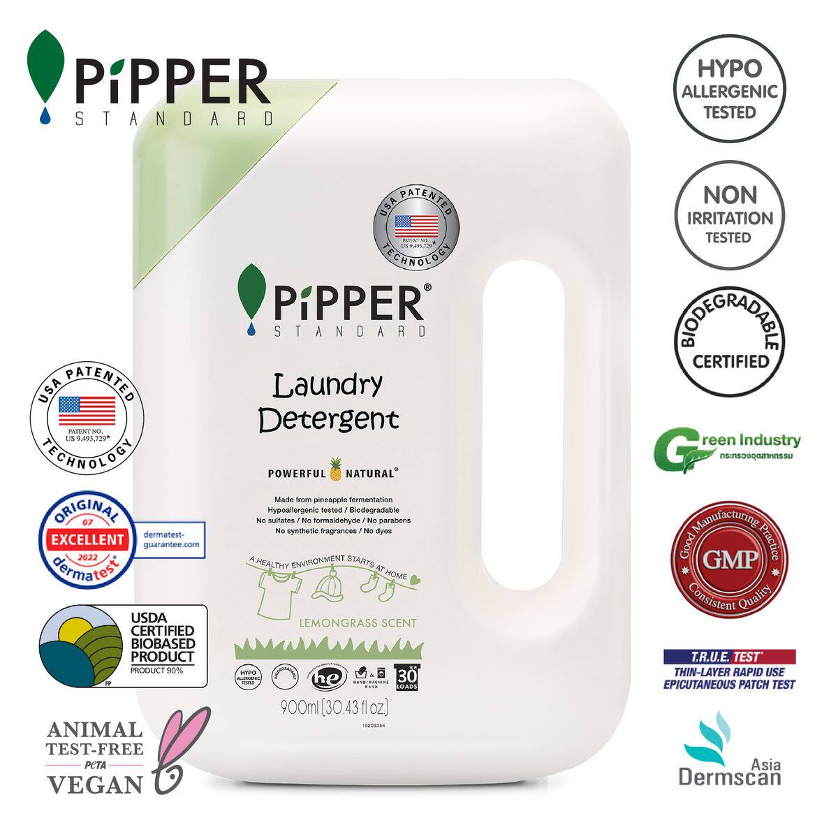 PiPPER STANDARD香港进口菠萝酵素天然低敏洗衣液900ml柠檬草香