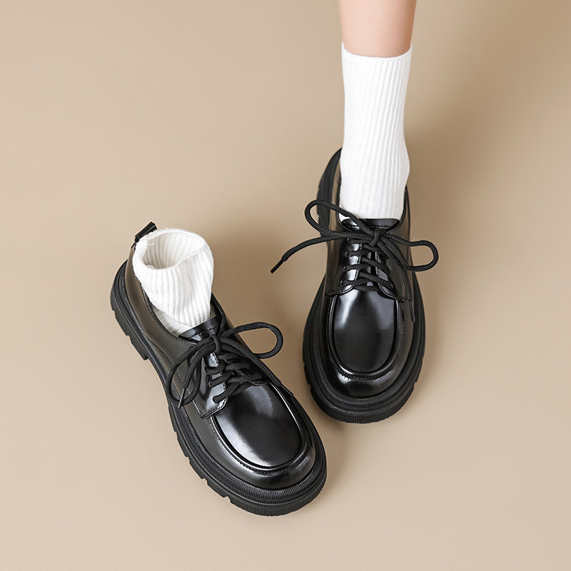 厚底乐福鞋女秋百搭2023新款黑色jk单鞋系带英伦小皮鞋大码女鞋41