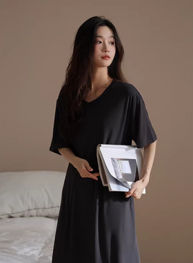 英国RMXJ 莫代尔睡裙女夏短袖薄款高级感休闲宽松大码睡衣家居服